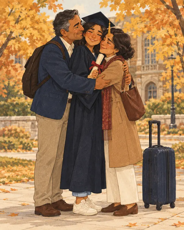 Illustrated example: her parents fly in — Visitor visas