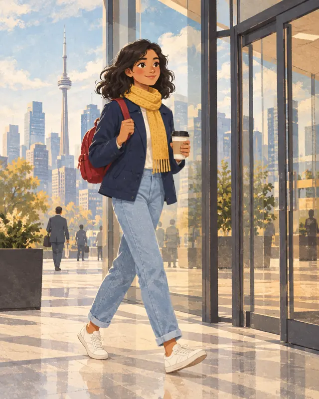 Illustrated example: her first full-time job — PGWP